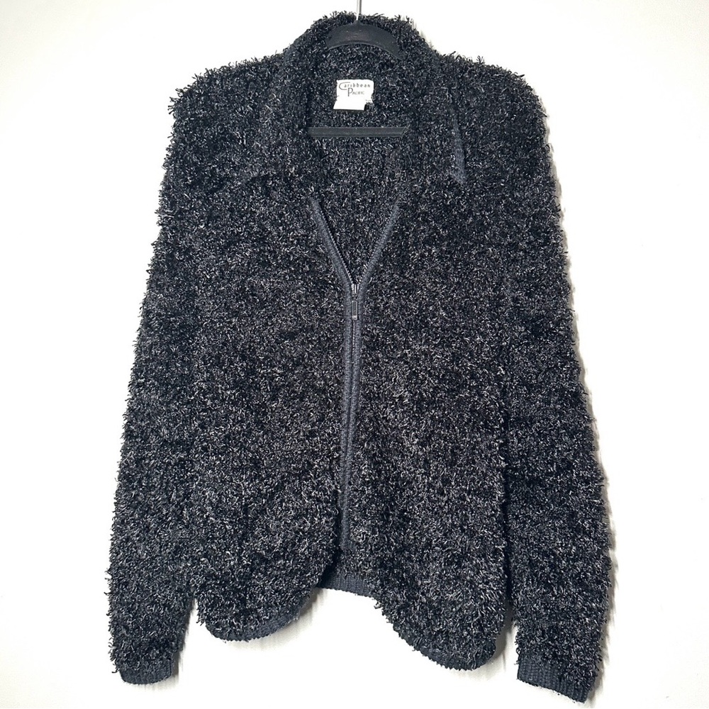Vintage Caribbean Pacific Black Boucle Teddy Jacket Size Small Petite